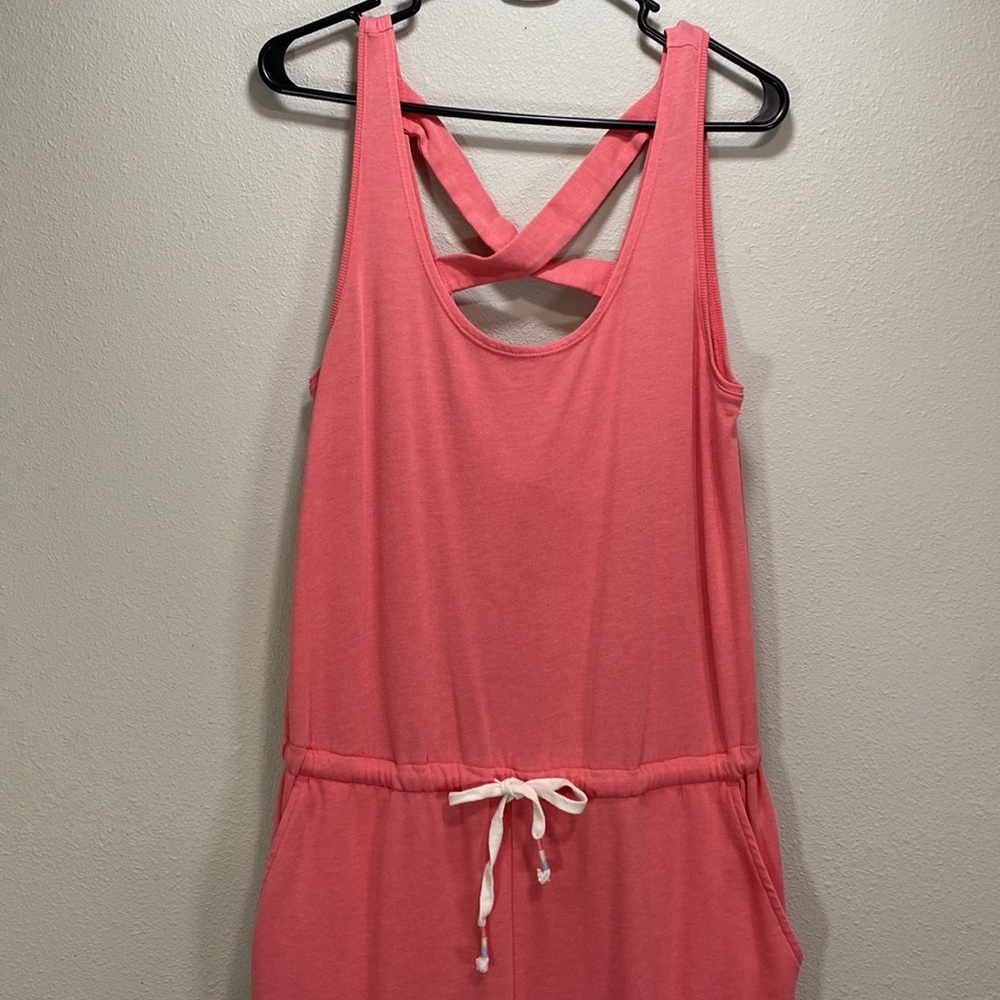 PJ Salvage Women's Large Pink‎ Coral Lounge Pajama Jogger Romper Jumpsuit - Picture 4 of 11